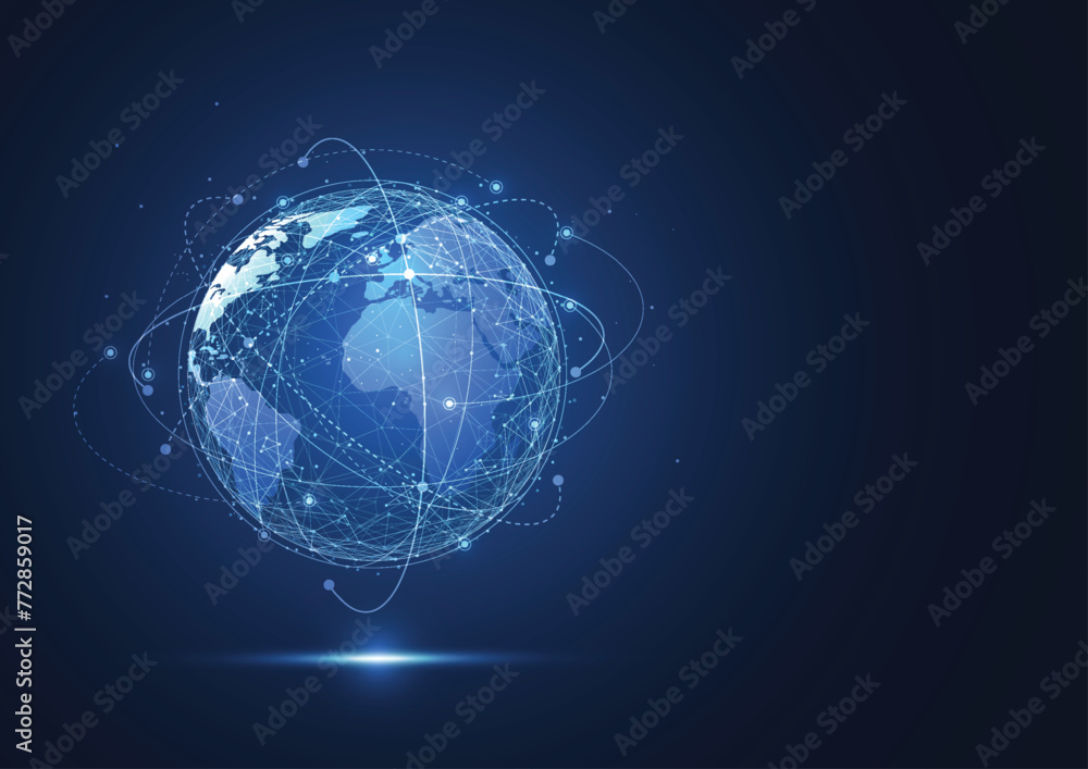 Poster global network connection. world map point and line composition concept of global business. vector i