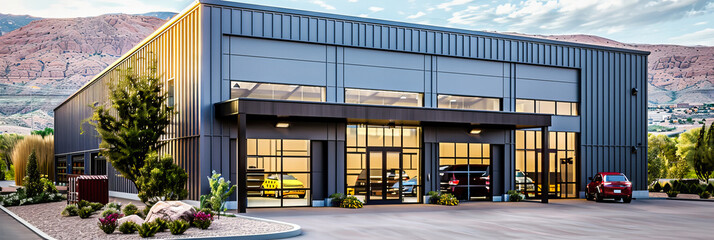 Business Front Elegance: A Modern Building Exterior, Signifying the Brands Presence and Architectural Style in a Commercial Setting