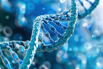 3d rendering of dna molecule on blue background with bokeh - Powered by Adobe