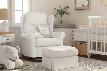 nursery glider with ottoman in a mockup baby room