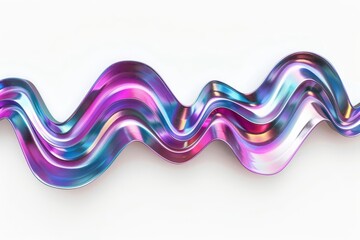 Wave metallic lines iridescent shape on white background, abstract 3D illustration