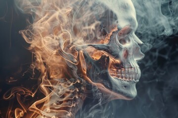 Human skull with smoke on black background. 