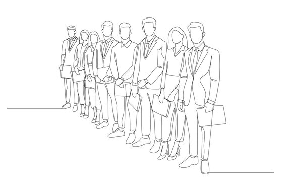 recommend clip art: Continuous one line drawing of job applicants line up for job interviews, job recruitment concept, single line art.