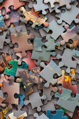 Multicolored Puzzle Engagement on Grey Background