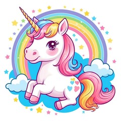 Obraz na płótnie Canvas the unicorn is flying high over the rainbow