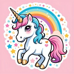 a rainbow unicorn with stars around it
