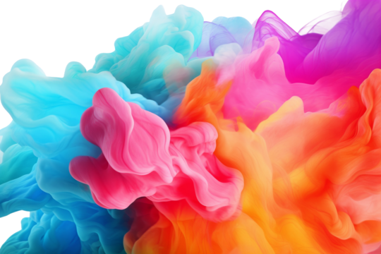 Multicolored Liquid Suspended in the Air. On a White or Clear Surface PNG Transparent Background..