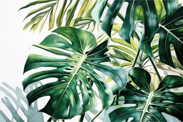 Monstera leaves, palm leaves background