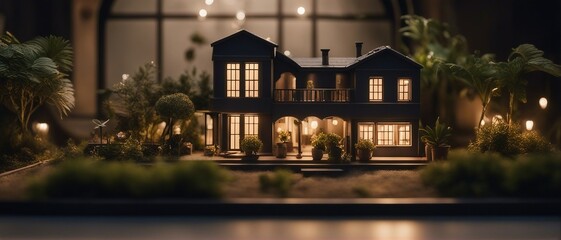 Obraz na płótnie Canvas Generative AI. Miniature duplex villa house with plants in the potted area, hyper realism, dramatic ambient lighting. Property sample villas. Duplex. Luxurious Mansions. Bungalow. Gardens. Dream home