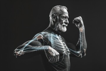 X-ray of an old man showing his arm muscles against black background - Powered by Adobe