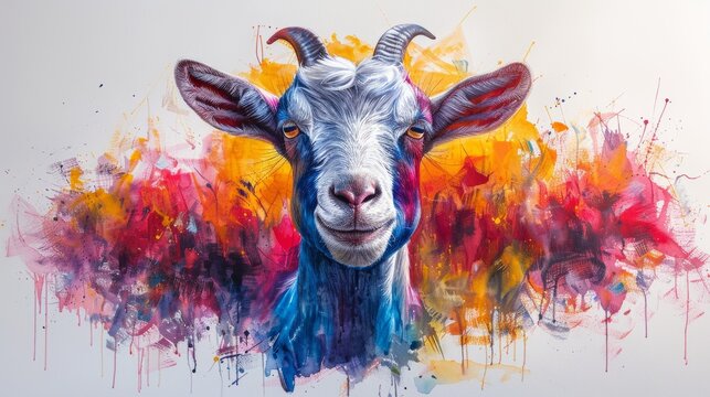 Colorful goat art with abstract background