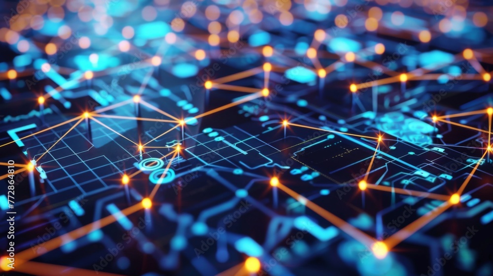 Poster glowing lights on computer circuit board