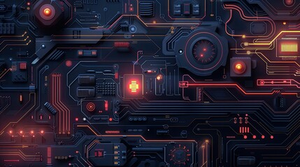 Fototapeta premium Abstract representation of futuristic circuitry and wiring patterns against a dark background