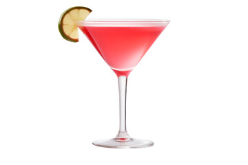 Pink Drink With Lime Slice on Rim. On a White or Clear Surface PNG Transparent Background.. - obrazy, fototapety, plakaty