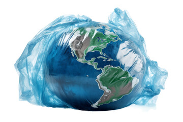 Plastic Bag Enveloping Earth. On a White or Clear Surface PNG Transparent Background..