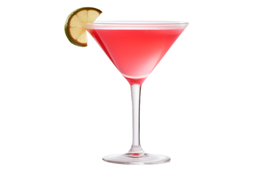 Pink Drink With Lime Slice on Rim. On a White or Clear Surface PNG Transparent Background..