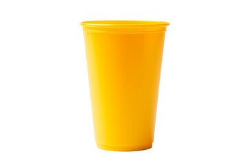 Yellow Plastic Cup on White Background. On a White or Clear Surface PNG Transparent Background..