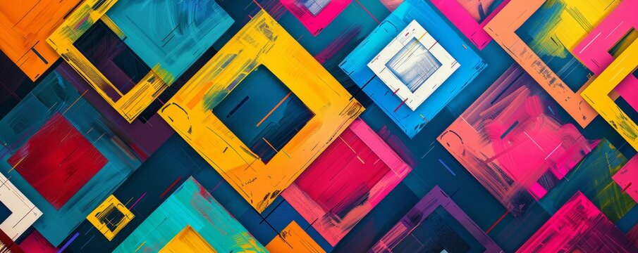 Abstract colorful geometric shapes painting