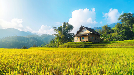 Traditional rice harvest on the hill. Farmer planting illustratiion.