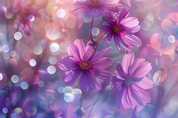 Purple Cosmos Flowers with Sparkling Bokeh
