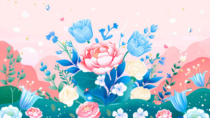 Spring flower blossom background with beautiful flowers. anner, wallpaper,  greeting card or spring-themed designs