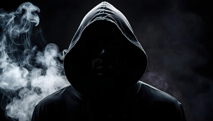 Man in Hood Dark figure on smoke background