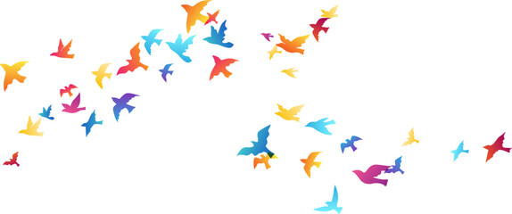 Fototapeta na wymiar Flying rainbow birds. Decoration element from scattered colorful silhouettes.