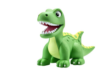 Green Toy Dinosaur Roaring. On a White or Clear Surface PNG Transparent Background..