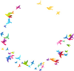 Flying rainbow birds. Decoration element from scattered colorful silhouettes.