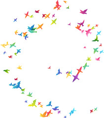 Flying rainbow birds. Decoration element from scattered colorful silhouettes.