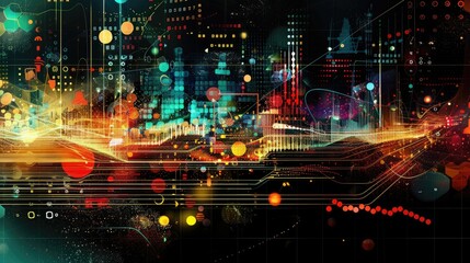 Abstract visualization of investment strategies adapting to changing market conditions