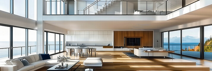 Fototapeta premium Contemporary Comfort: A Luxurious Living Room with Modern Furnishings and Elegant Design, Providing a Warm and Inviting Atmosphere