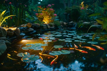Enhancing Evening Ambiance with Smart Underwater Lighting in Pond