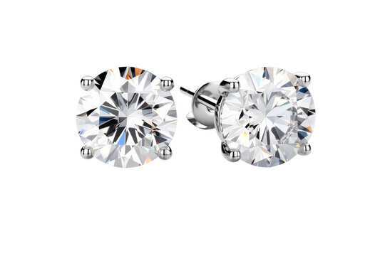 Elegant Diamond Stud Earrings for a Touch of Glamour. On a White or Clear Surface PNG Transparent Background..