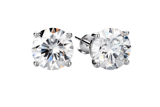 Elegant Diamond Stud Earrings for a Touch of Glamour. On a White or Clear Surface PNG Transparent Background..