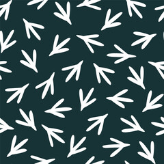 Seamless pattern with traces of chicken, poultry. Abstract simple bird foot print. Vector graphics.