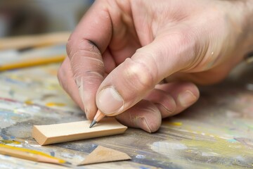 artist using sandpaper to sharpen a pencil tip - obrazy, fototapety, plakaty
