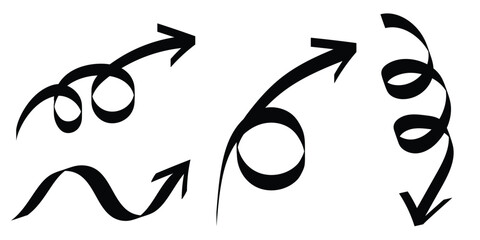 Curved arrows. hand drawn arrows . set of spiral arrow. transparent vector.