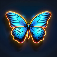 Blue Neon Butterfly Icon: Captivating Beauty in Electric Blue(Generative AI)