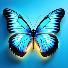 Blue Neon Butterfly Icon: Captivating Beauty in Electric Blue(Generative AI)