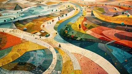 Obraz premium Amidst the urban sprawl, a consortium of business mavens carved their path on the delicate pastel tiles, offering vast landscapes for advertising narratives.