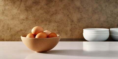 minimalistic design Bowl of Brown Eggs on Kitchen Counter,