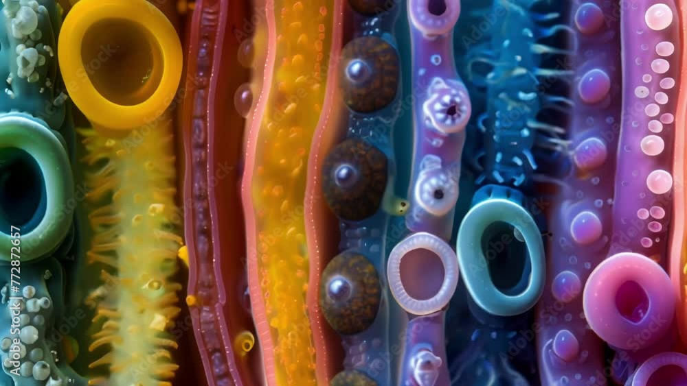 Poster a composite image of various types of soil nematodes each species displayed with vibrant colors and 
