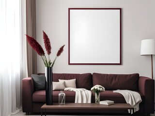 Poster frame mockup in modern living room interior background, interior mockup design, frame mockup
