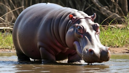 A Hippopotamus With Its Tusks Protruding Appearin