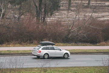 Fototapeta premium Family SUV Ready for Adventure with Roof Luggage Rack