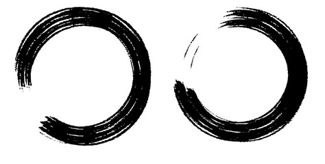 Circle ink brush stroke, japanese calligraphy paint buddhism symbol, Zen enso, black paint round line, vector illustration. - obrazy, fototapety, plakaty