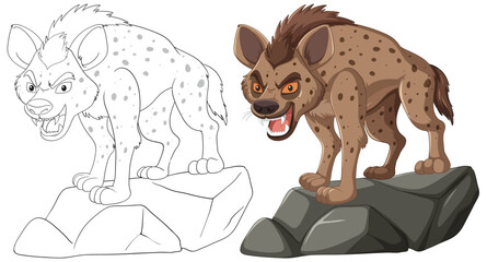 Vector illustration of a hyena, colored and outlined.
