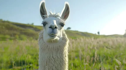 Poster Image of a Charming White Llama Captured in its Exquisite Natural Habitat © Logan