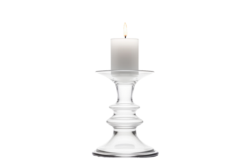 Clear Glass Candle Holder With White Candle. On a White or Clear Surface PNG Transparent Background..